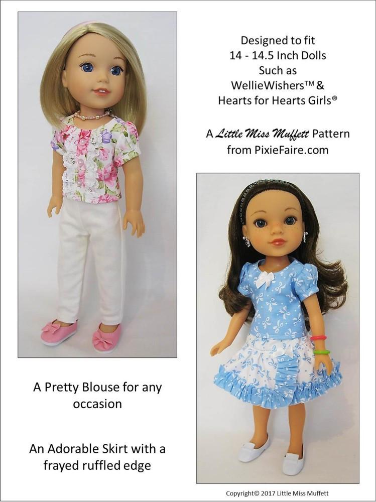 Little Miss Muffett WellieWishers Basking In Ruffles Bundle 14-14.5" Doll Clothes Pattern Pixie Faire