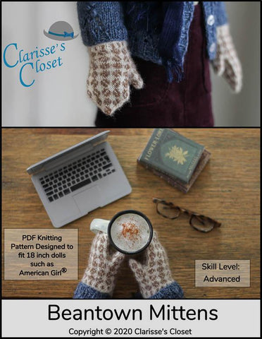 Clarisse's Closet Knitting Beantown Mittens 18" Doll Clothes Knitting Pattern Pixie Faire