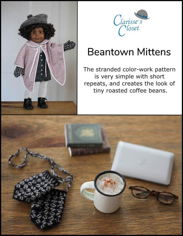 Clarisse's Closet Knitting Beantown Mittens 18" Doll Clothes Knitting Pattern Pixie Faire
