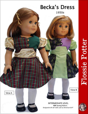 Flossie Potter 18 Inch Historical Becka's Dress 18" Doll Clothes Pattern Pixie Faire