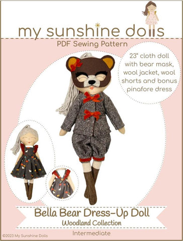 My Sunshine Dolls Cloth Doll Bella Bear Dress Up Doll 23" Cloth Doll Pattern Bundle Options Pixie Faire