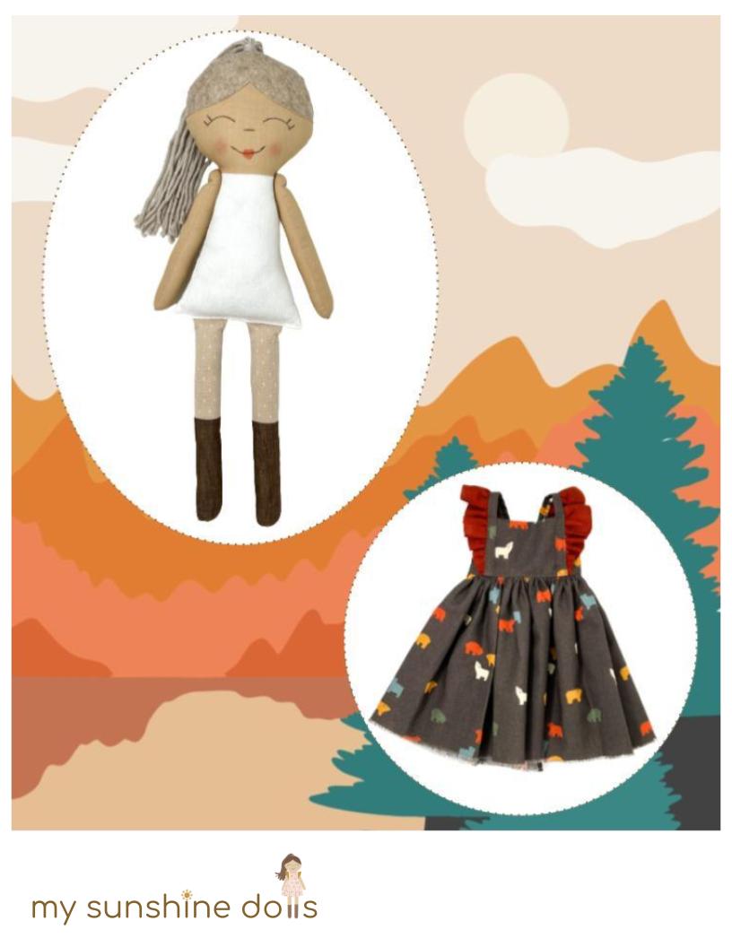 My Sunshine Dolls Cloth Doll Bella Bear Dress Up Doll 23" Cloth Doll Pattern Bundle Options Pixie Faire