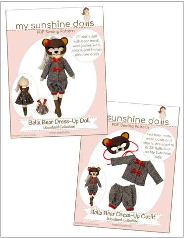 My Sunshine Dolls Cloth Doll Bella Bear Dress Up Doll 23" Cloth Doll Pattern Bundle Options Pixie Faire