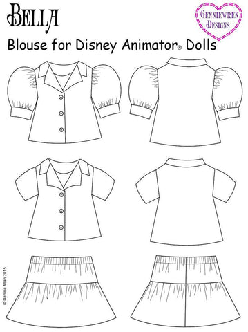 Genniewren Disney Doll Bella Blouse Pattern for Disney Animator Dolls Pixie Faire