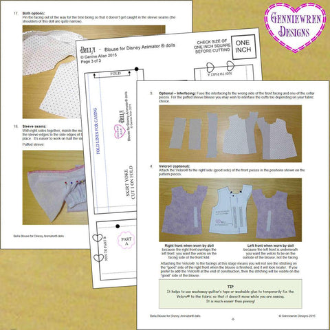 Genniewren Designs Bella Blouse Doll Clothes Pattern 16 inch Disney ...