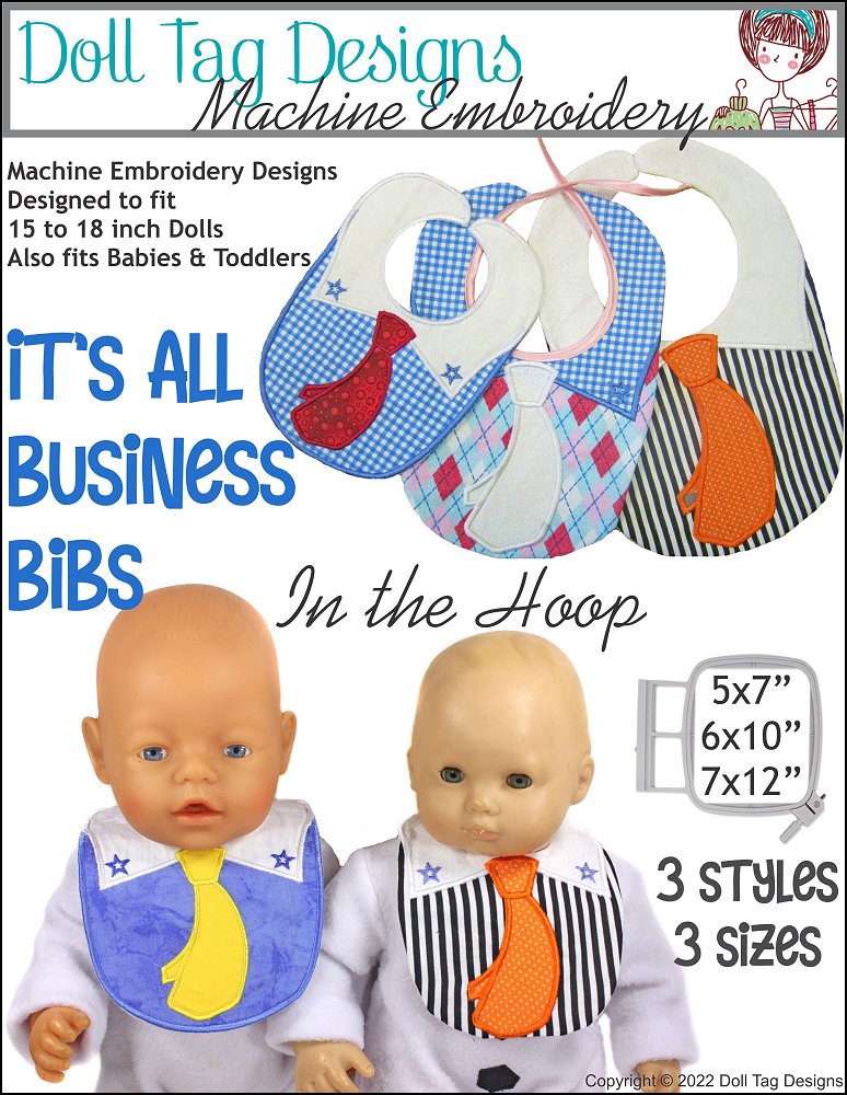 Doll Tag Clothing Machine Embroidery Design It's All Business Bib Machine Embroidery Designs Pixie Faire