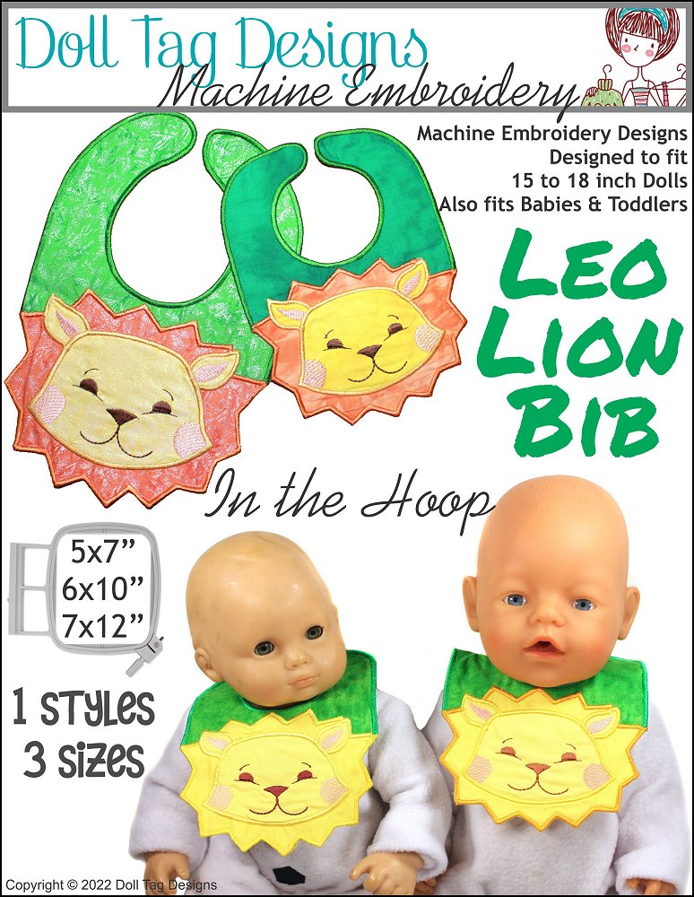 Doll Tag Clothing Machine Embroidery Design Leo Lion Bib Machine Embroidery Designs Pixie Faire