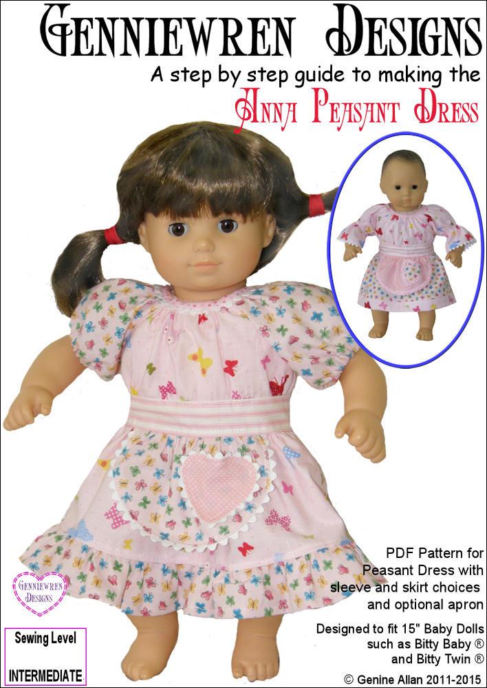 Genniewren Bitty Baby/Twin Anna Peasant Dress 15" Baby Doll Clothes Pixie Faire