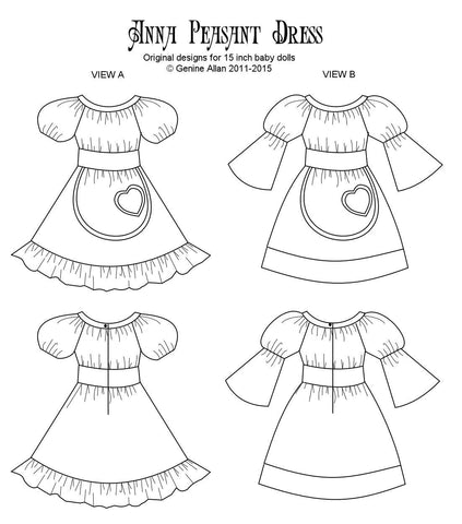 Genniewren Bitty Baby/Twin Anna Peasant Dress 15" Baby Doll Clothes Pixie Faire