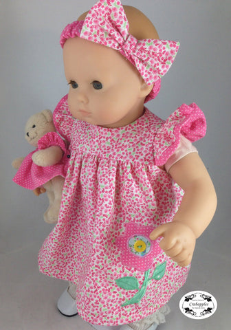 Crabapples Bitty Baby/Twin Bitty Baby Flutter Sleeve Dress 15" Baby Doll Clothes Pattern Pixie Faire