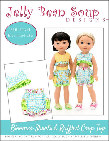 Jelly Bean Soup Designs WellieWishers Bloomer Shorts and Ruffled Crop Top 14.5" Doll Clothes Pattern Pixie Faire