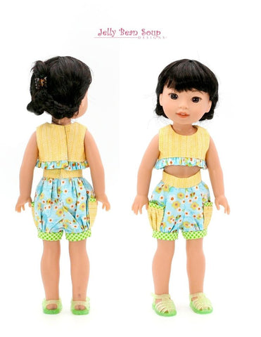 Jelly Bean Soup Designs WellieWishers Bloomer Shorts and Ruffled Crop Top 14.5" Doll Clothes Pattern Pixie Faire