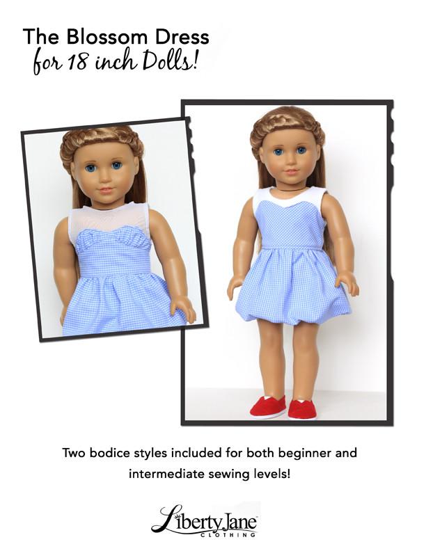 Liberty Jane 18 Inch Modern Blossom Dress 18" Doll Clothes Pattern Pixie Faire