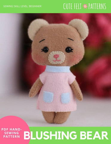 Cute Felt Patterns Hand Sewing Blushing Bear 6" Felt Plush Hand Sewing Pattern Pixie Faire