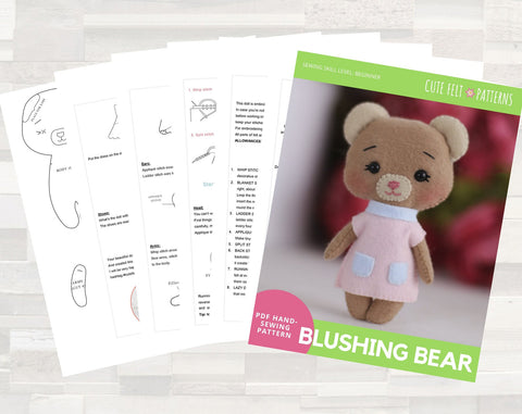 Cute Felt Patterns Hand Sewing Blushing Bear 6" Felt Plush Hand Sewing Pattern Pixie Faire