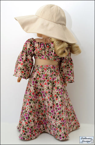 Dollhouse Designs 18 Inch Modern Bohemian Breeze Crop Top, Skirt, Dress, & Accessories 18" Doll Clothes Pattern Pixie Faire