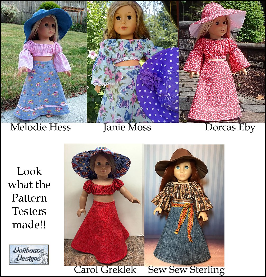 Dollhouse Designs 18 Inch Modern Bohemian Breeze Crop Top, Skirt, Dress, & Accessories 18" Doll Clothes Pattern Pixie Faire