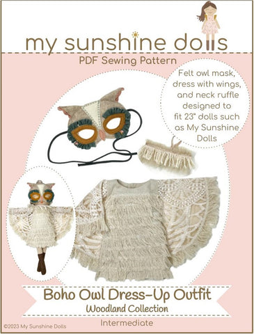 My Sunshine Dolls Cloth Doll Boho Owl Dress Up Doll 23" Cloth Doll Pattern Bundle Options Pixie Faire