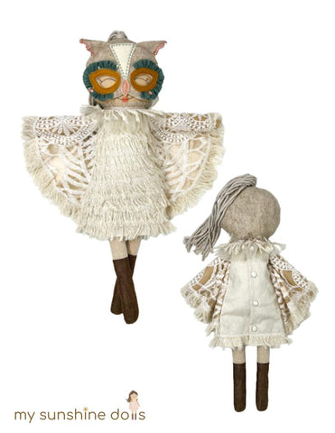 My Sunshine Dolls Cloth Doll Boho Owl Dress Up Doll 23" Cloth Doll Pattern Bundle Options Pixie Faire