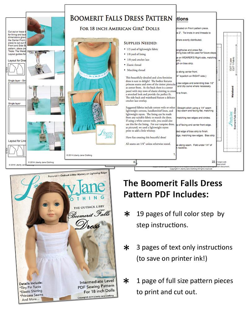 Liberty Jane 18 Inch Modern Boomerit Falls Dress 18" Doll Clothes Pattern Pixie Faire