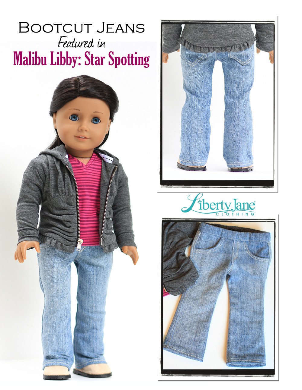 Liberty Jane 18 Inch Modern Boot Cut Jeans 18" Doll Clothes Pattern Pixie Faire