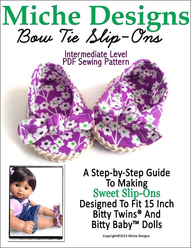 Miche Designs Bitty Baby/Twin Bow Tie Slip-Ons 15" Baby Doll Shoes Pixie Faire