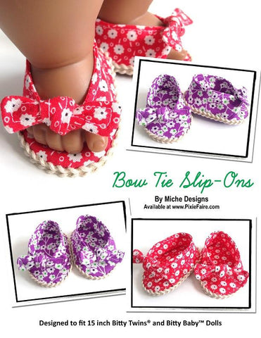 Miche Designs Bitty Baby/Twin Bow Tie Slip-Ons 15" Baby Doll Shoes Pixie Faire