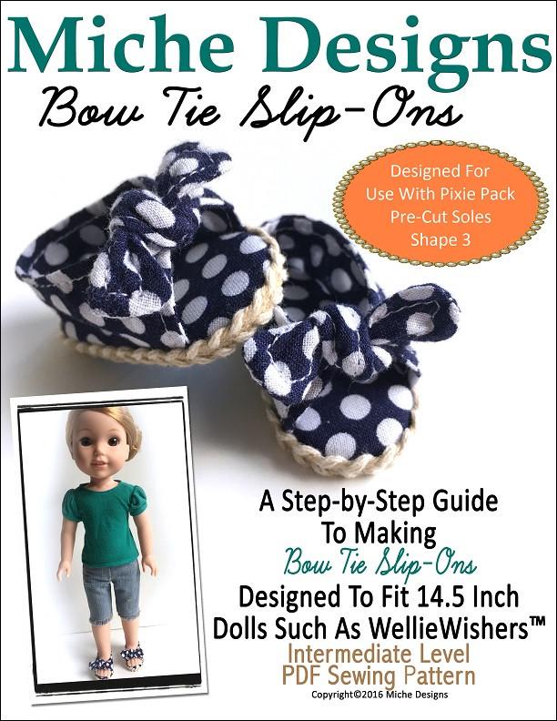 Miche Designs WellieWishers Bow Tie Slip-Ons 14.5" Doll Clothes Pattern Pixie Faire
