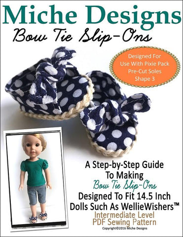 Miche Designs WellieWishers Bow Tie Slip-Ons 14.5" Doll Clothes Pattern Pixie Faire