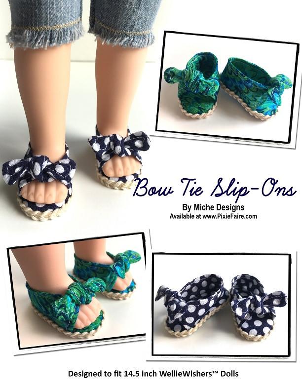 Miche Designs WellieWishers Bow Tie Slip-Ons 14.5" Doll Clothes Pattern Pixie Faire