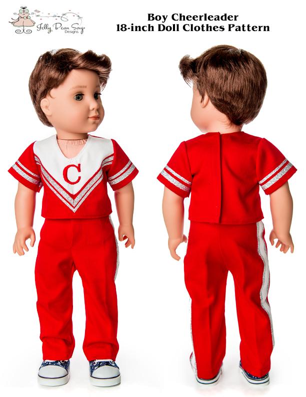 Jelly Bean Soup Designs 18 inch Boy Doll Boy Cheerleader 18" Doll Clothes Pattern Pixie Faire