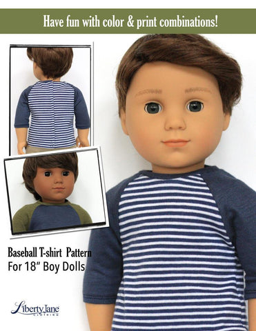 Liberty Jane 18 Inch Boy Doll Boy Doll Baseball T-Shirt 18” Doll Clothes Pattern Pixie Faire