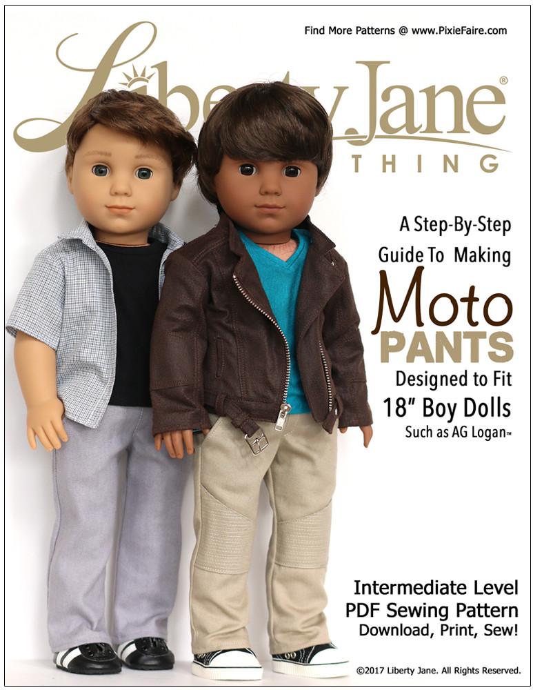 Liberty Jane 18 Inch Boy Doll Boy Doll Moto Pants 18” Doll Clothes Pattern Pixie Faire