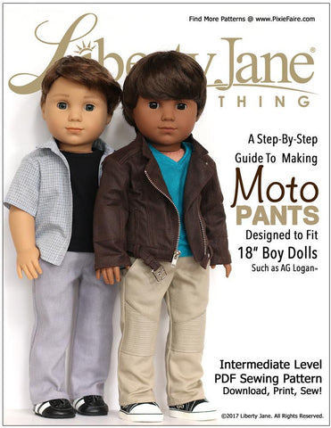 Liberty Jane 18 Inch Boy Doll Boy Doll Moto Pants 18” Doll Clothes Pattern Pixie Faire