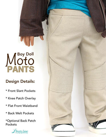 Liberty Jane 18 Inch Boy Doll Boy Doll Moto Pants 18” Doll Clothes Pattern Pixie Faire