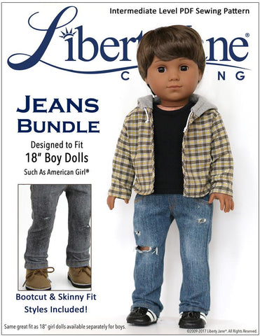 Liberty Jane 18 Inch Boy Doll Boy Doll Jeans Bundle 18" Doll Clothes Pattern Pixie Faire