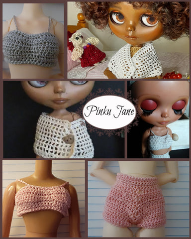 Pinku Jane Blythe/Pullip Bra, Pantie, & Shawl Crochet Pattern For 12" Blythe Dolls Pixie Faire