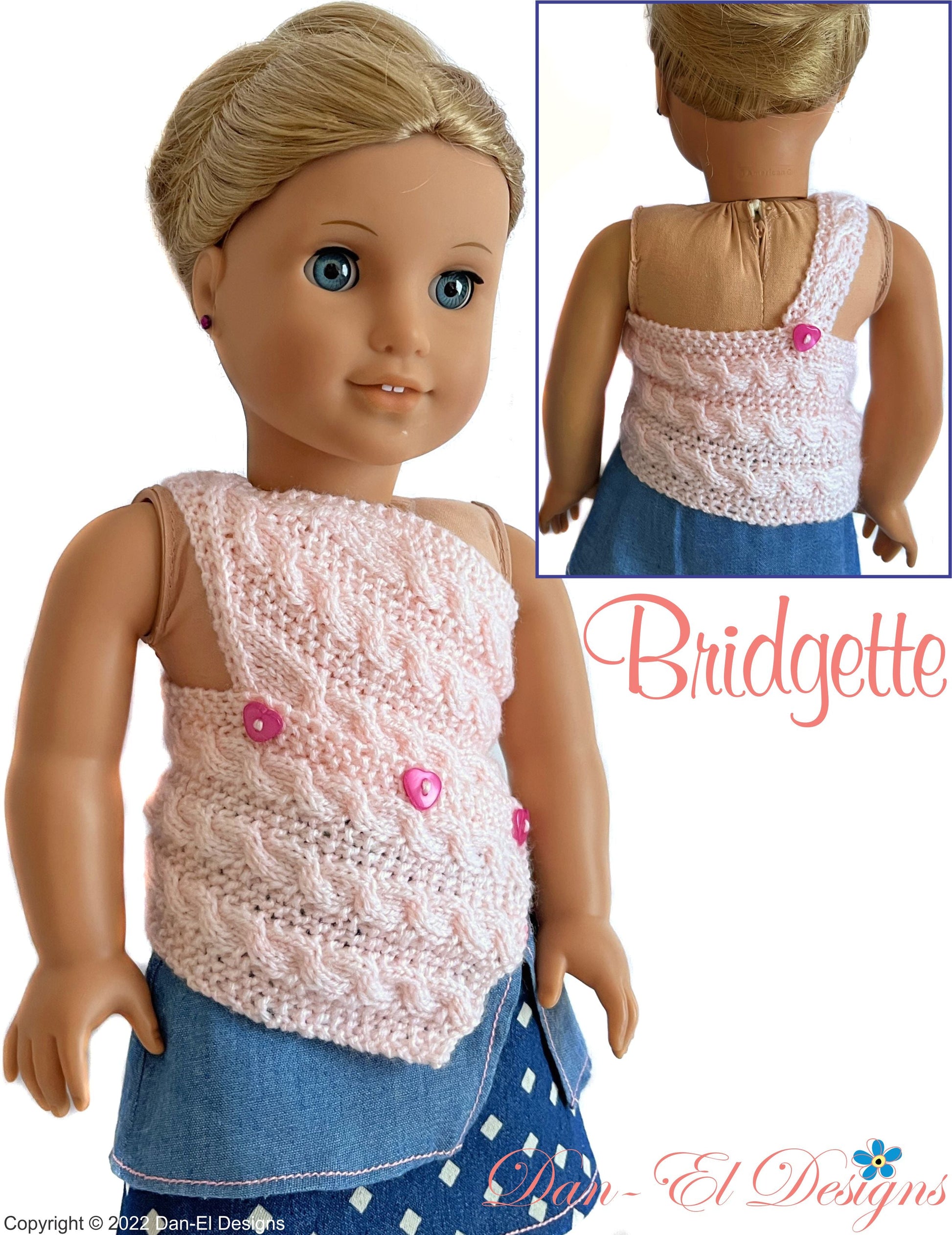 Dan-El Designs Knitting Bridgette 18" Doll Knitting Pattern Pixie Faire