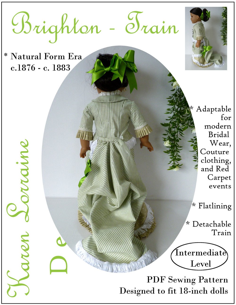 Karen Lorraine Design 18 inch Historical Brighton Train 18" Doll Clothes Pattern Pixie Faire