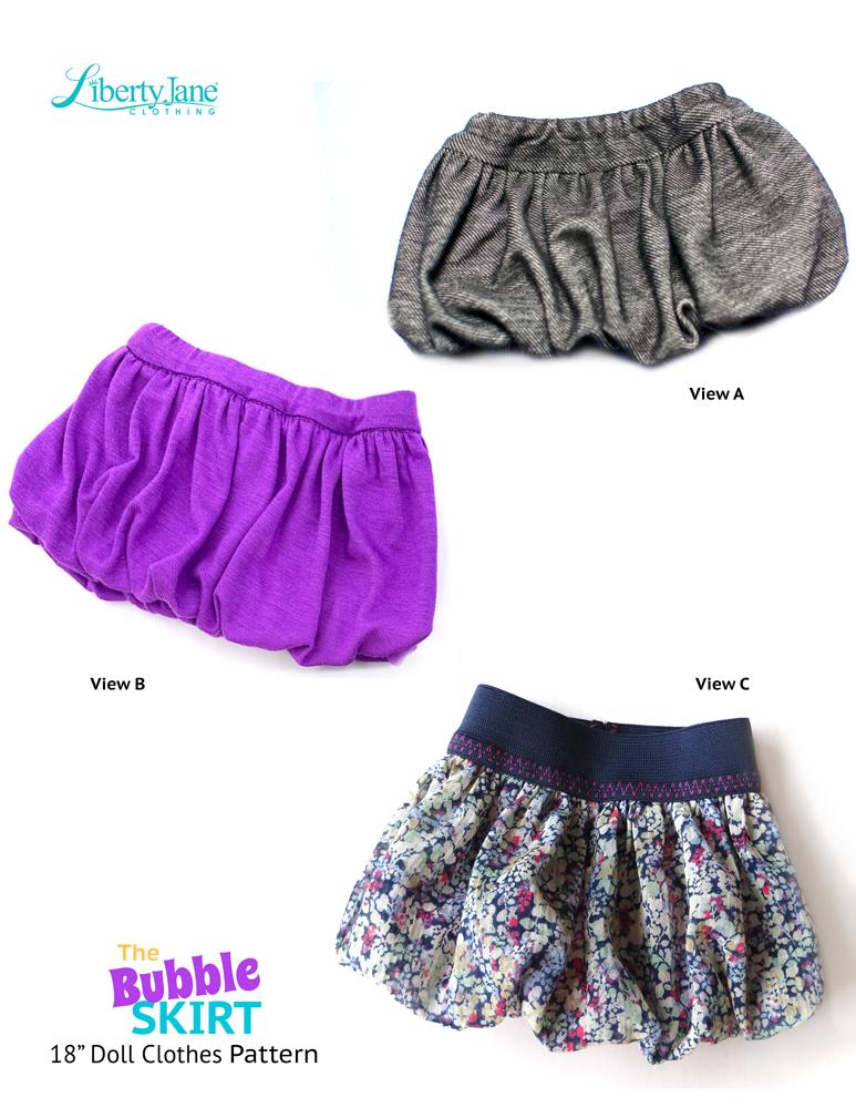 Liberty Jane 18 Inch Modern Bubble Skirt 18" Doll Clothes Pattern Pixie Faire