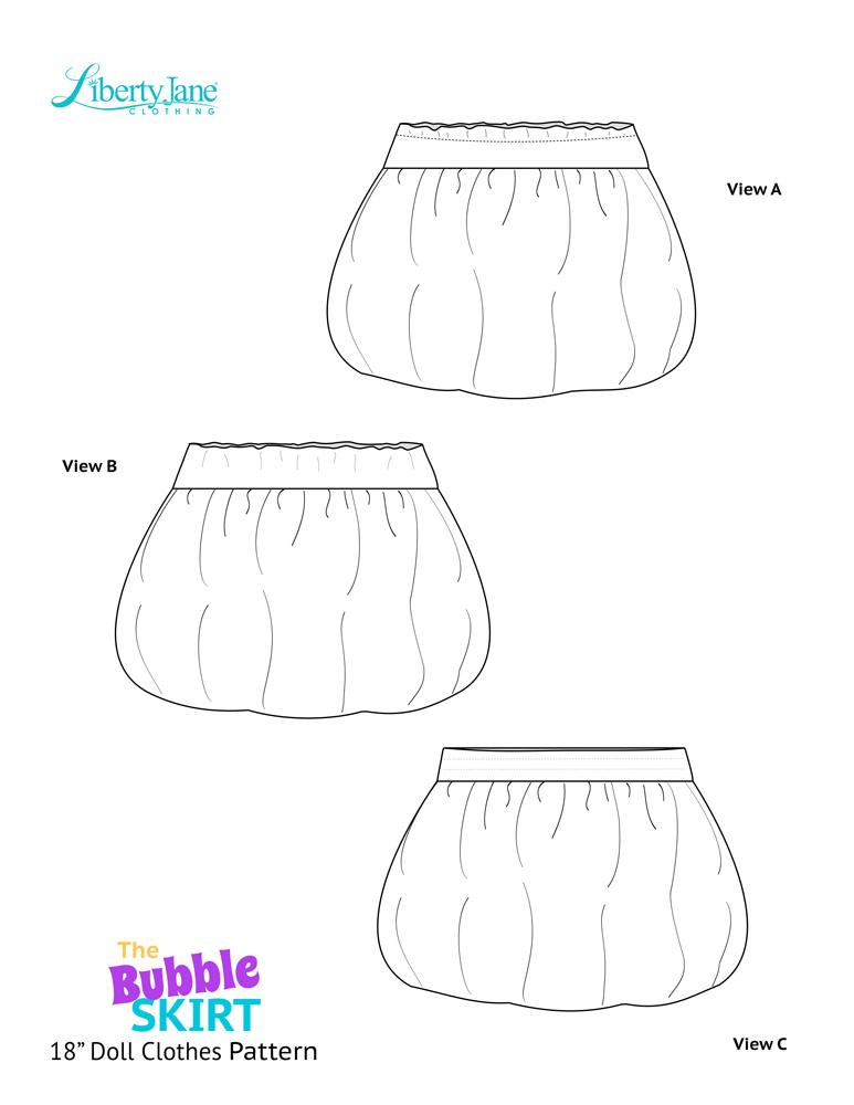 Liberty Jane 18 Inch Modern Bubble Skirt 18" Doll Clothes Pattern Pixie Faire