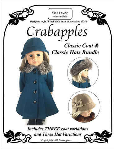 Crabapples 18 Inch Modern Classic Coat and Classic Hat Bundle 18" Doll Clothes Pattern Pixie Faire