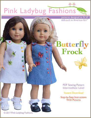Pink Ladybug 18 Inch Modern Butterfly Frock 18" Doll Clothes Pattern Pixie Faire