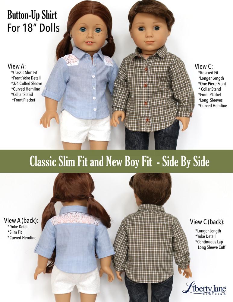 Liberty Jane 18 Inch Modern Button Up Shirt Bundle for Girls and Boys 18" Doll Clothes Pattern Pixie Faire