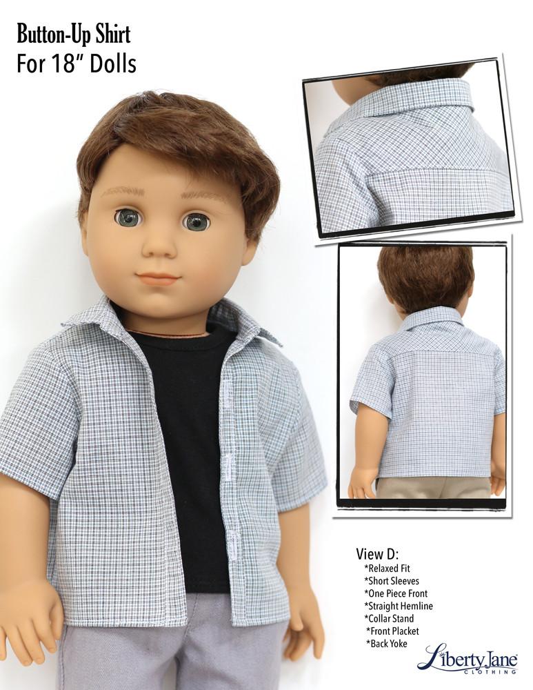 Liberty Jane 18 Inch Modern Button Up Shirt Bundle for Girls and Boys 18" Doll Clothes Pattern Pixie Faire