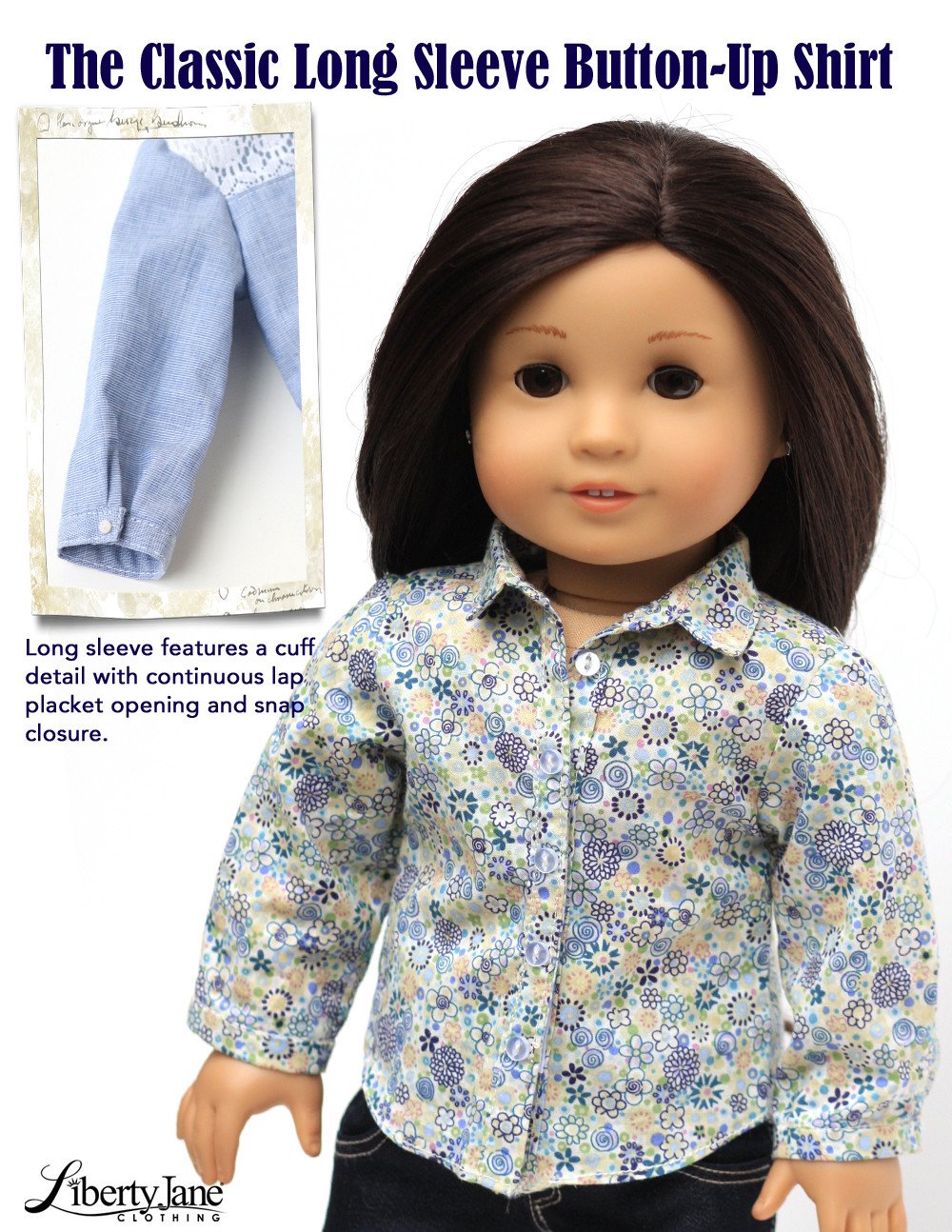 Liberty Jane Button Up Shirt 18 inch Doll Clothes Pattern PDF Download