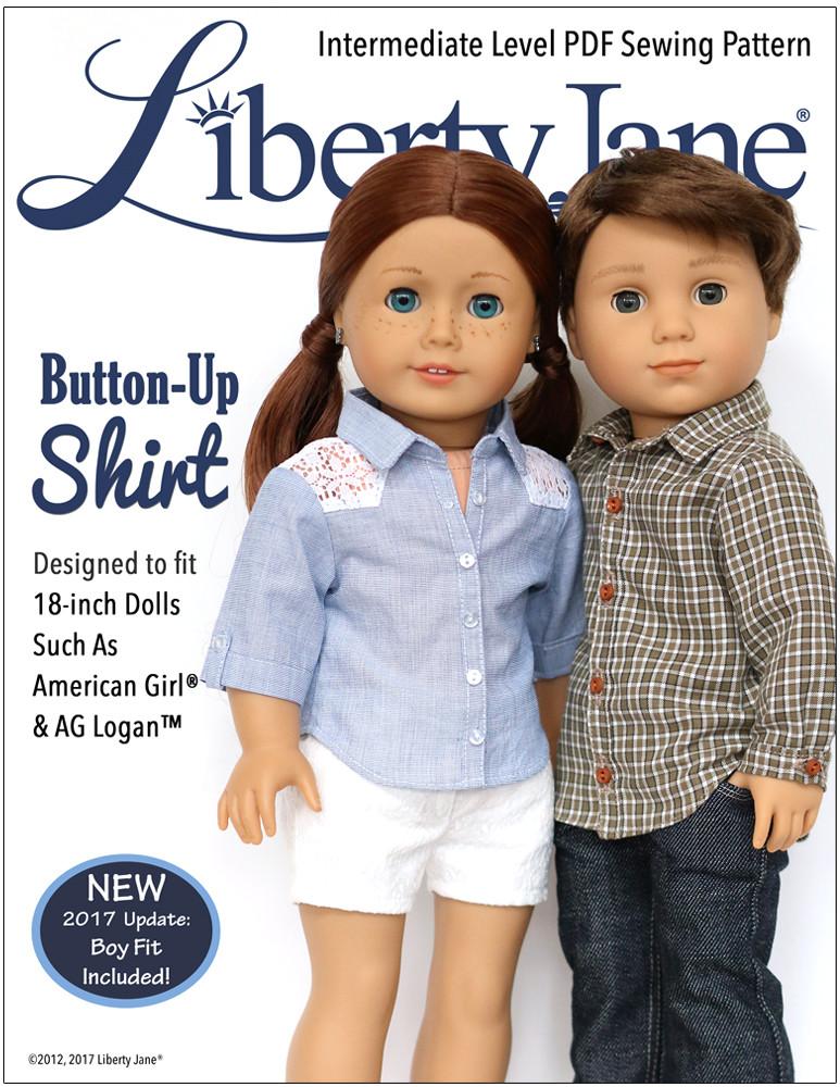Liberty Jane Button Up Shirt 18 inch Doll Clothes Pattern PDF Download