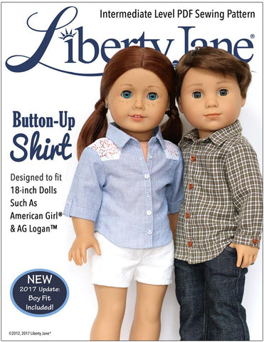 Liberty Jane 18 Inch Modern Button Up Shirt Bundle for Girls and Boys 18" Doll Clothes Pattern Pixie Faire