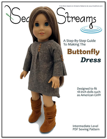 Seams to Streams 18 Inch Modern Buttonfly Dress 18" Doll Clothes Pattern Pixie Faire