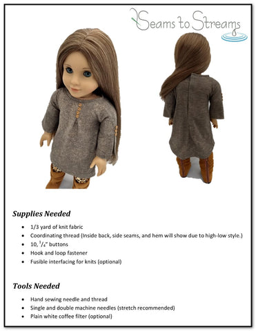 Seams to Streams 18 Inch Modern Buttonfly Dress 18" Doll Clothes Pattern Pixie Faire